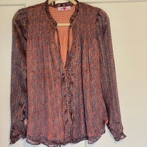 Buddy Love, size small, sheer sleeves gold thread stripes